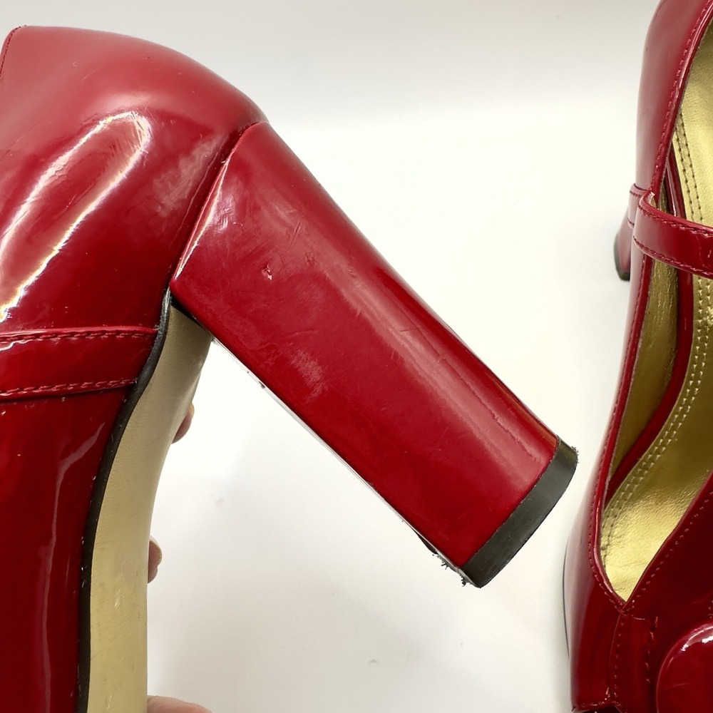 Tahari Red Patent T-Strap Heels Women's 7 Pinup Rockabilly Peeptoe‎ Retro - Picture 10 of 11